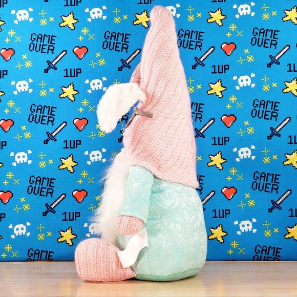 Spring Gnome Plush Wearing Pink Hat w/ Reading Glasses & White Sequin Bunny Ears - Picture 5 of 11